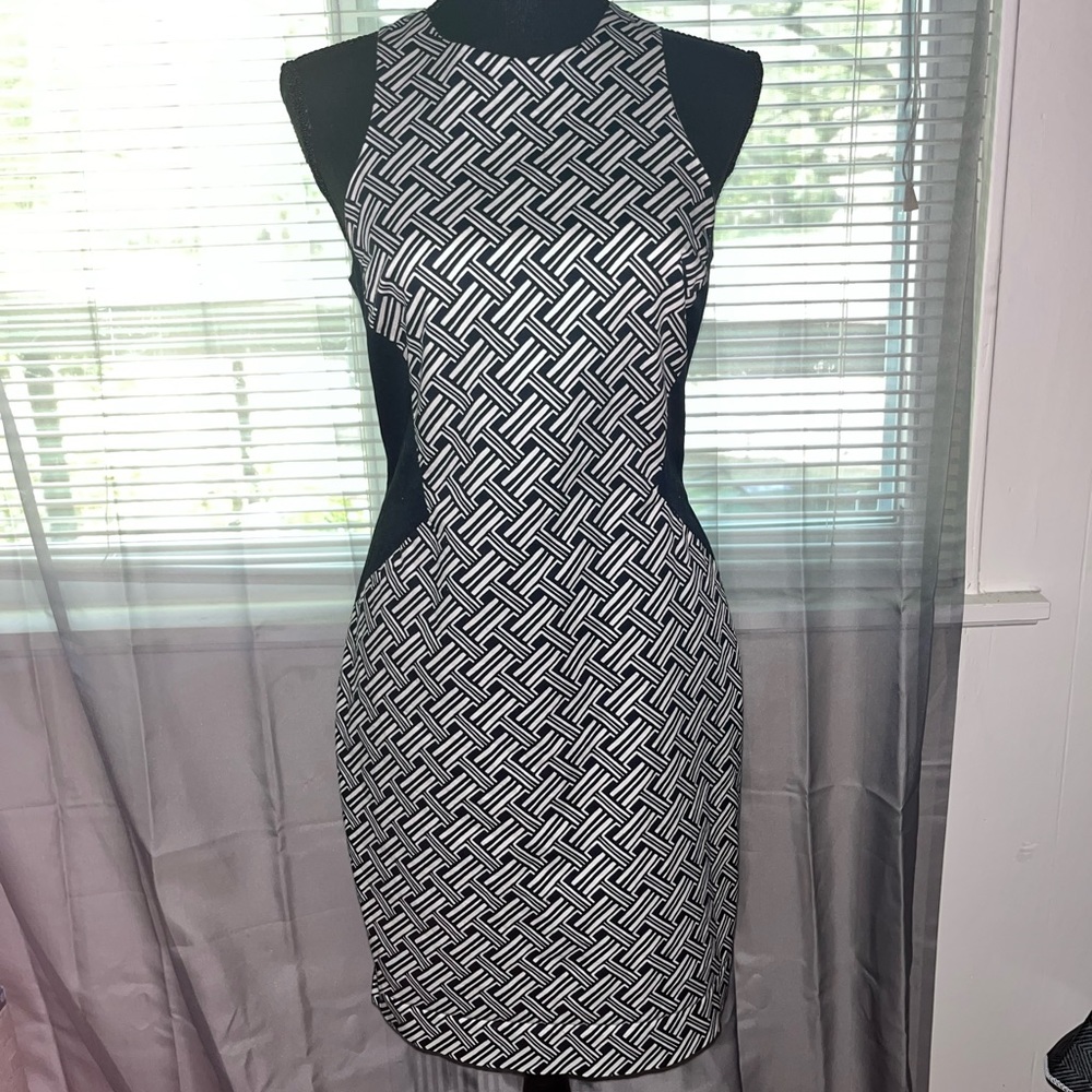 Banana Republic Navy White Printed Round Neck Sleeveless Shift Midi Dress Sz 6